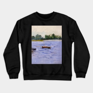 boat at anchor on the seine - Gustave Caillebotte Crewneck Sweatshirt